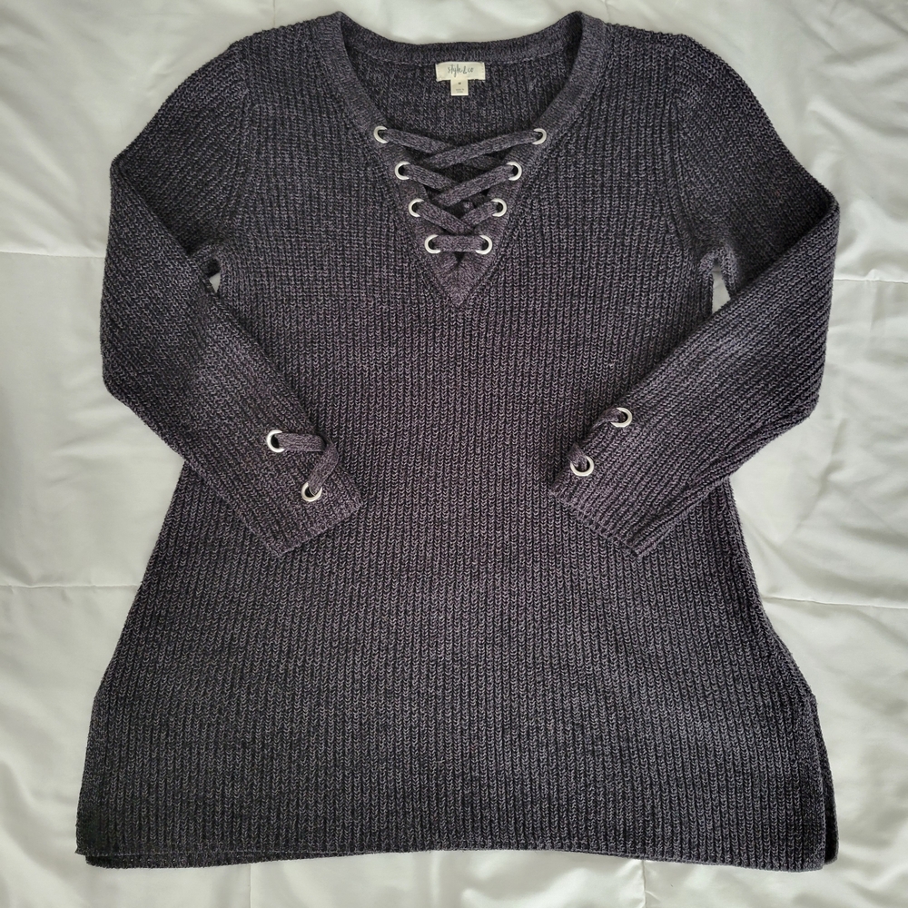 Style & Co. Charcoal Lace-Up Sweater Size Medium